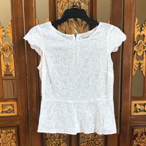 Loft 100% Cotton Floral Eyelet Peplum Blouse
